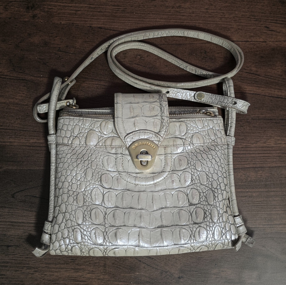 Brahmin Mojito Croc-Embossed Leather Khaki Crossbody Bag
